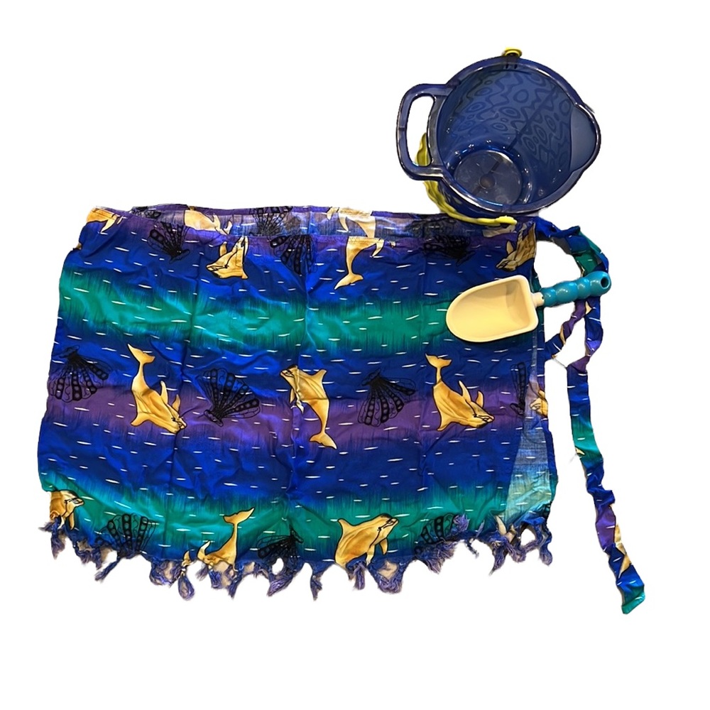 🎉HP 6/10🎉ShoreLine Dolphin Seashell Blue Turquoise Purple Tie Swim Pool Sarong